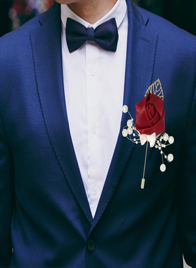 Latious Wedding Satin Rose Boutonniere Red Groom Silk Flower Pin Men's Boutineer Suit Decoration Party Prom Anniversary Accessories for Bridegroom and Man (A- Red) - Image 5