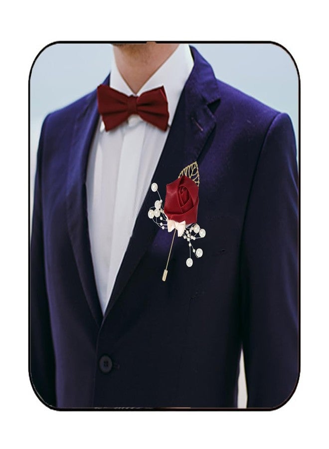 Latious Wedding Satin Rose Boutonniere Red Groom Silk Flower Pin Men's Boutineer Suit Decoration Party Prom Anniversary Accessories for Bridegroom and Man (A- Red) - Image 1