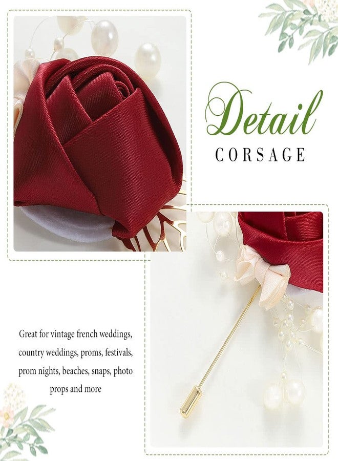 Latious Wedding Satin Rose Boutonniere Red Groom Silk Flower Pin Men's Boutineer Suit Decoration Party Prom Anniversary Accessories for Bridegroom and Man (A- Red) - Image 4
