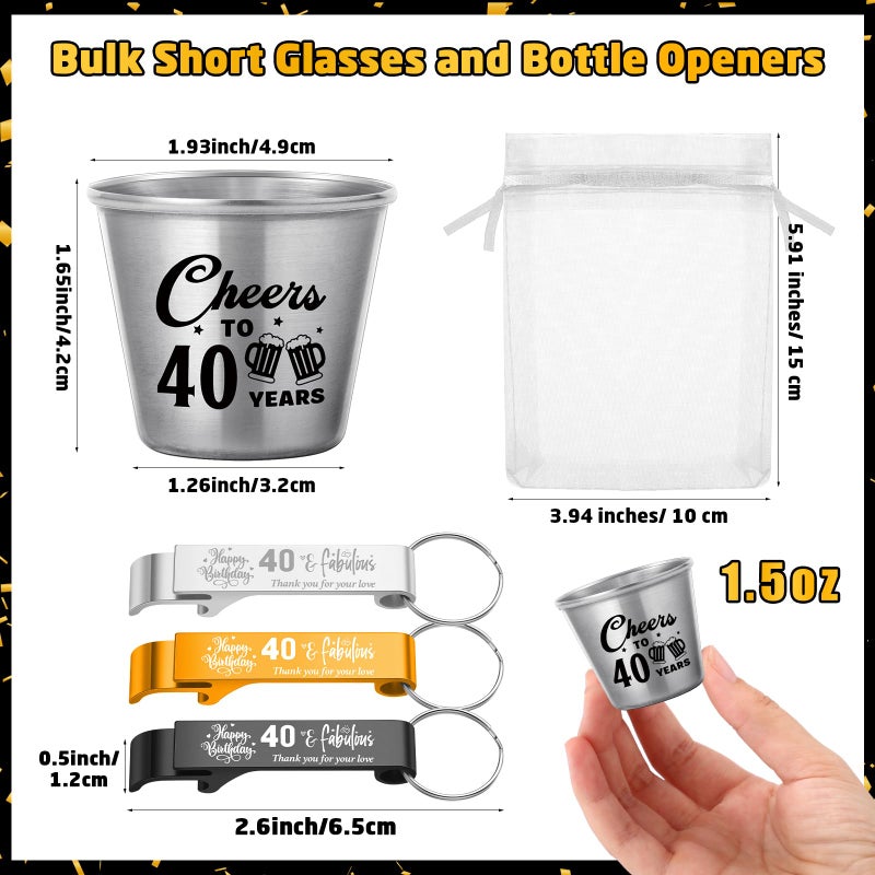 Domensi 30 Sets 40th Birthday Party Favors for Guests Bulk Include Cheers to 40 Years Short Cups Beer Bottle Opener Keychains Thank You Cards with Gift Bags and Ropes for Birthday Party Gifts - Image 2