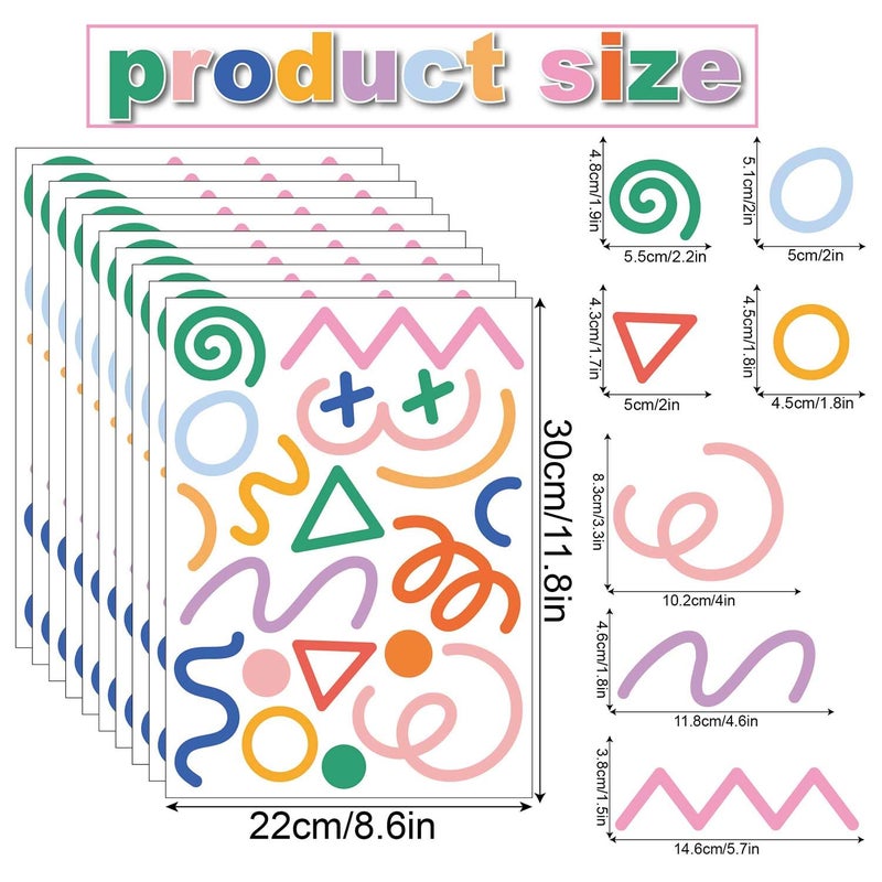 CharmFlo 200 Pcs Geometric Wall Stickers (Irregular Lines/Triangles/Dots) - 10 Sheet Waterproof Removable Decals for Kids Room, Classroom, Nursery & Home Decor - Multi-Color DIY Art Decoration - Image 4