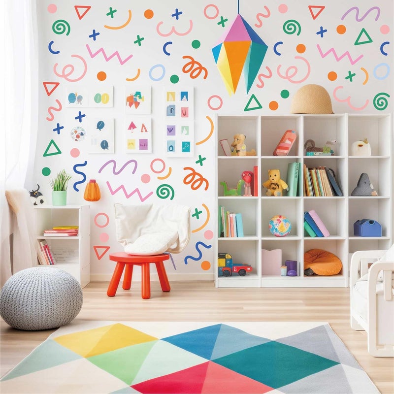 CharmFlo 200 Pcs Geometric Wall Stickers (Irregular Lines/Triangles/Dots) - 10 Sheet Waterproof Removable Decals for Kids Room, Classroom, Nursery & Home Decor - Multi-Color DIY Art Decoration - Image 2