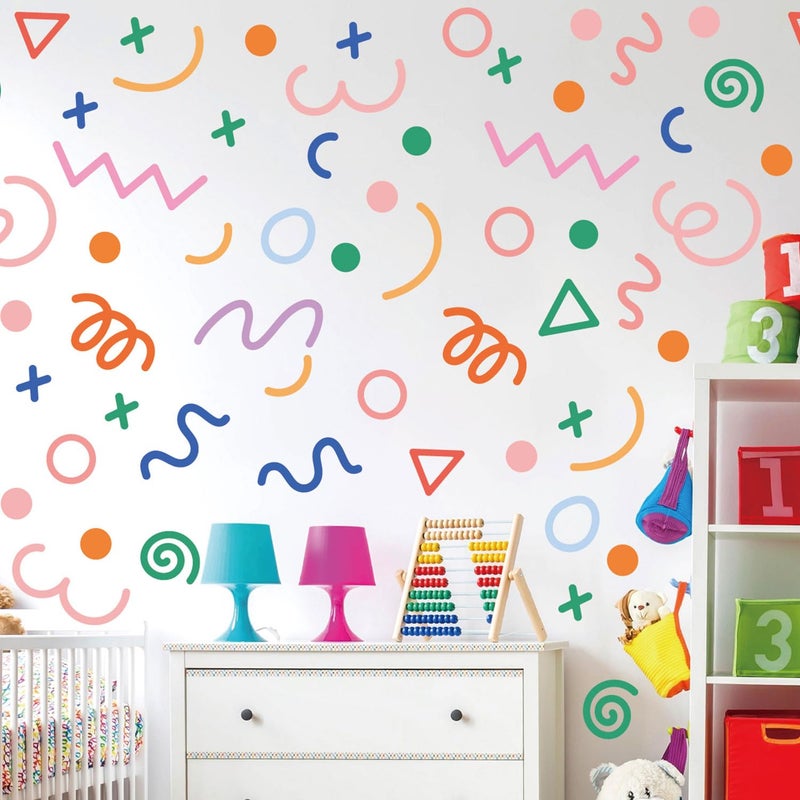 CharmFlo 200 Pcs Geometric Wall Stickers (Irregular Lines/Triangles/Dots) - 10 Sheet Waterproof Removable Decals for Kids Room, Classroom, Nursery & Home Decor - Multi-Color DIY Art Decoration - Image 1