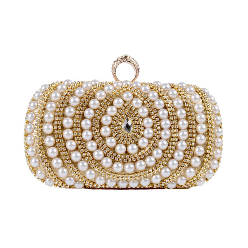 New Pearl Rhinestone Fashion Evening Bag Personalized Square Box Wedding Banquet Party Handmade Bag - Image 1