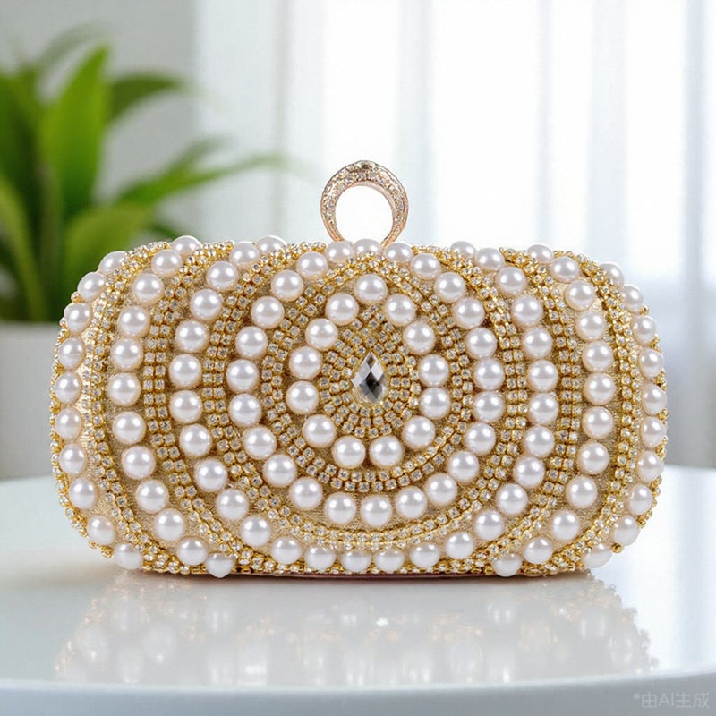 New Pearl Rhinestone Fashion Evening Bag Personalized Square Box Wedding Banquet Party Handmade Bag - Image 2