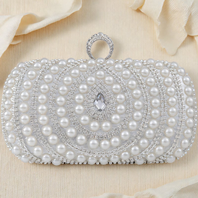 New Pearl Rhinestone Fashion Evening Bag Personalized Square Box Wedding Banquet Party Handmade Bag - Image 3