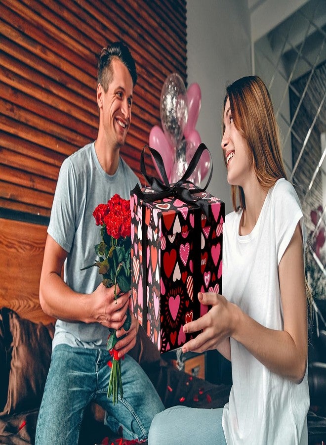 XiaosRen 9" Medium Valentine Gift Box with Lid and Paper Filler, Black Love Heart Gift Box with Ribbon for Valentine's Day Party Presents Wrapping. - Image 4
