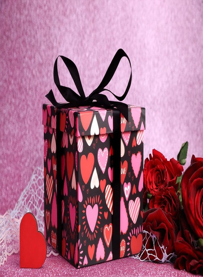 XiaosRen 9" Medium Valentine Gift Box with Lid and Paper Filler, Black Love Heart Gift Box with Ribbon for Valentine's Day Party Presents Wrapping. - Image 5