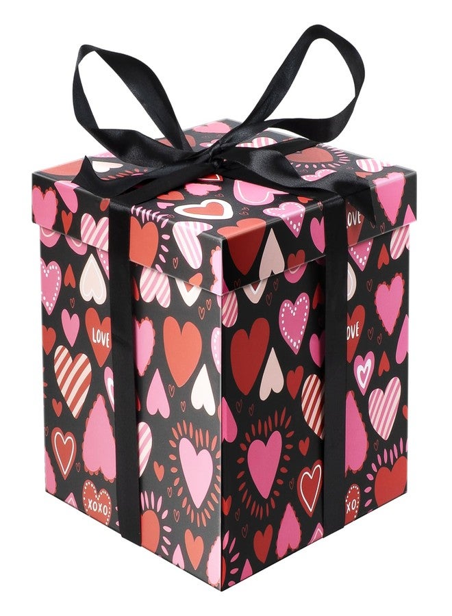XiaosRen 9" Medium Valentine Gift Box with Lid and Paper Filler, Black Love Heart Gift Box with Ribbon for Valentine's Day Party Presents Wrapping. - Image 1