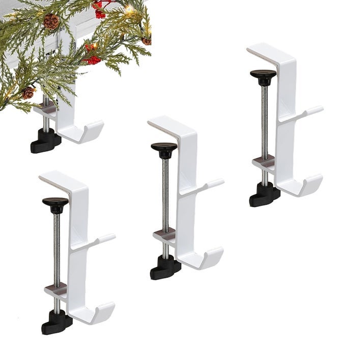 FIREPLACE STOCKING AND GARLAND HANGER 2 IN 1 MANTEL HANGER FOR GARLAND FIREPLACE STOCKING HOLDERS FOR MANTLE GARLAND HOOKS FOR XMAS HOLIDAY HOME PARTY DECORATIONFITS 03135MANTLES WHITE 3