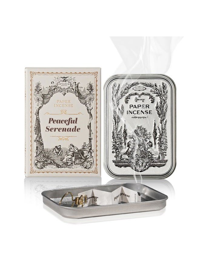 OPTATUM Paper Incense - 48pcs with Vintage Tin Case, Burning Papers Infused with Natural Essential Oils, Quick Usage & Long-Lasting Fragrance, Eliminating Bathroom, Kitchen, Pet Odors - Peaceful Serenade - Image 1