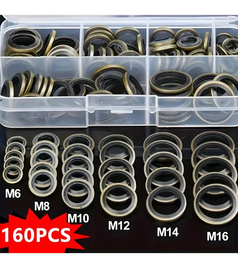 160pcs Oil Pan Drain Plug Gasket Kit M6 M8 M10 M12 M14 M16 Rubber Washers Seals - Image 1