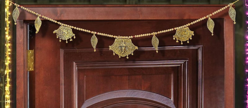 Rockshok Diwali Gift for Home Latest Fancy Door Hanging Toran with Wall Hanging Flower Petals Shubh Labh PankhiBandarwal w 96 cm Golden - Image 1