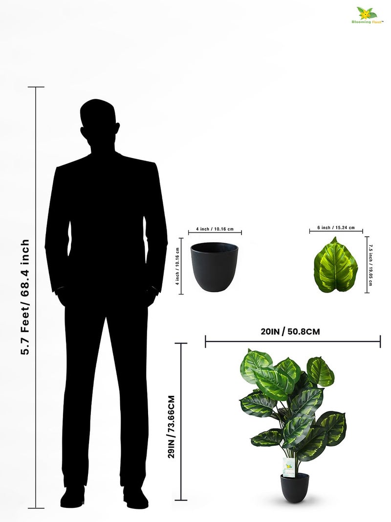 Blooming Floret Artificial Philodendron Plant | 63.5 cm Tall | 18 Green Patterned Leaves | Faux Tropical Plant in Black Pot for Home & Office Décor - Image 3