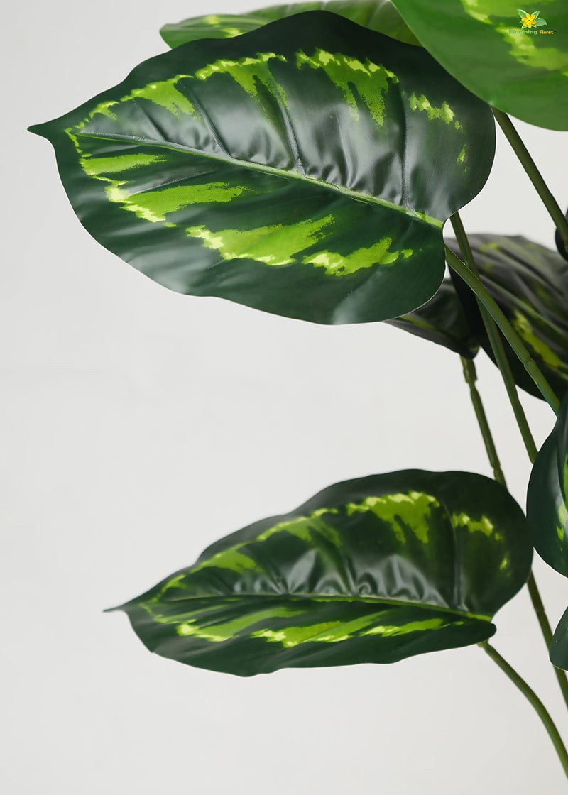 Blooming Floret Artificial Philodendron Plant | 63.5 cm Tall | 18 Green Patterned Leaves | Faux Tropical Plant in Black Pot for Home & Office Décor - Image 2