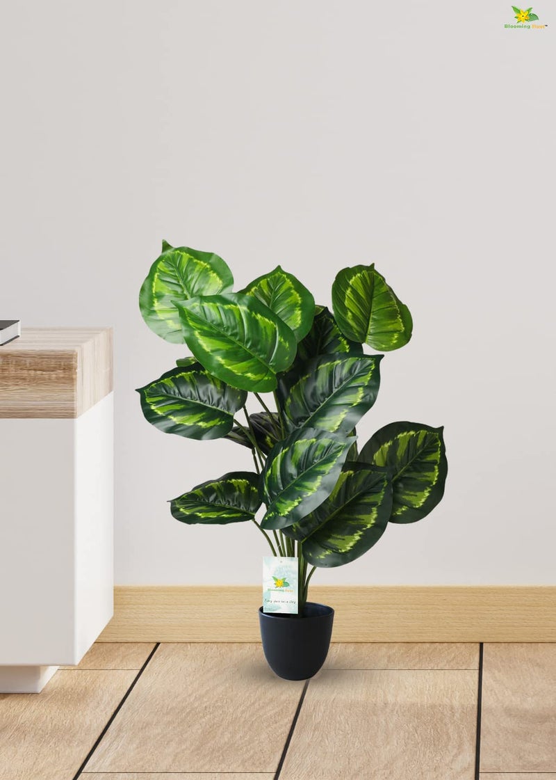 Blooming Floret Artificial Philodendron Plant | 63.5 cm Tall | 18 Green Patterned Leaves | Faux Tropical Plant in Black Pot for Home & Office Décor - Image 4