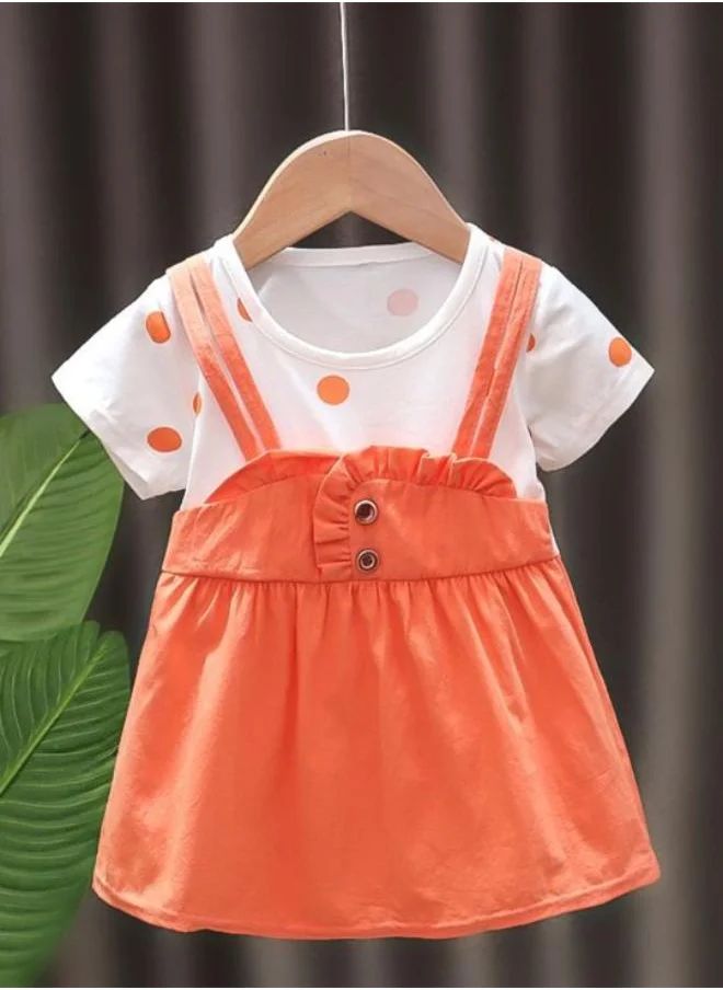 YUNIQEE Orange A-Line Crew Neck Polka Dot Dress