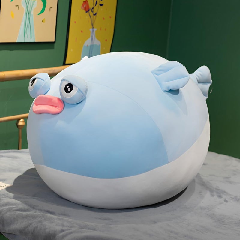 OPHRBU Puffer Fish Plush Pillow20inch Simulation Pufferfish Plush ToyBirthday Holiday Christmas for Girls Boys Adults Blue - Image 3