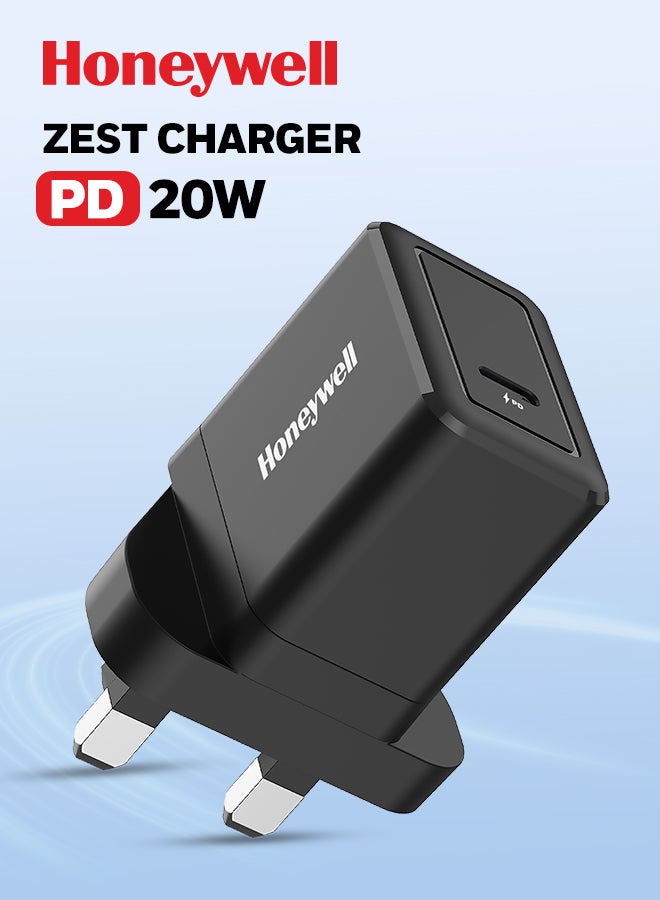 هوني ويل شاحن Zest PD20W، شاحن حائط فائق السرعة من النوع C مع دعم PPS، متوافق مع iPhone وiPad وSamsung وOneplus والهواتف الذكية والأجهزة اللوحية وTWS ومكبر الصوت Bluetooth- - Image 1