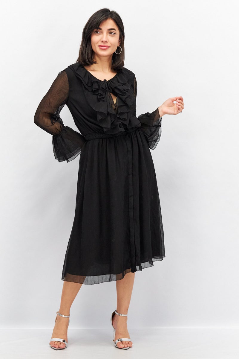 VERO MODA فستان ميدي محبوك للسيدات، أسود - Image 1