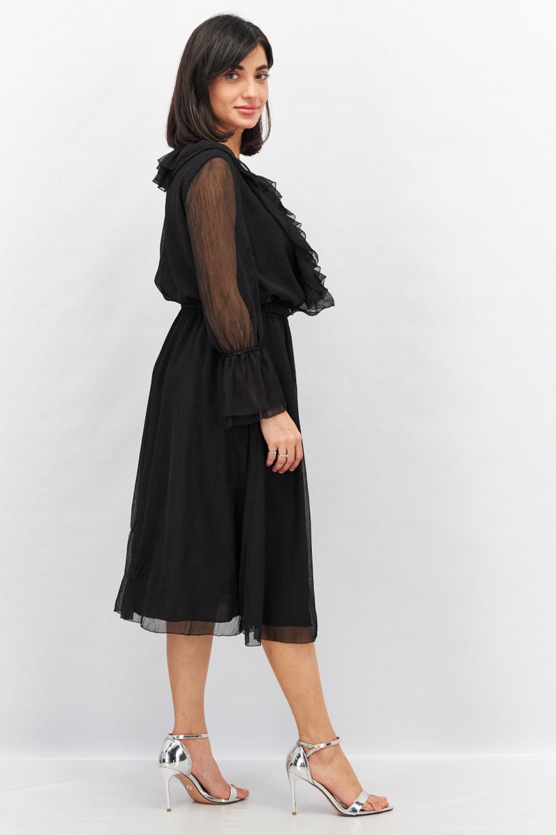 VERO MODA فستان ميدي محبوك للسيدات، أسود - Image 3