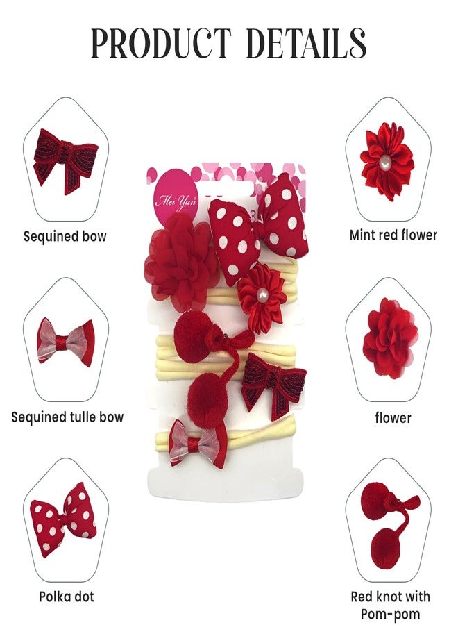 SYGA 6 Piece Baby Headband Set, Stretchable Handmade Fabric Bow Headdress, Thin Elastic Hair Bands for Newborn Infant Toddlers Kids-0-3 Years(Red and Polka Dot) - Image 5