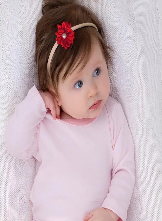 SYGA 6 Piece Baby Headband Set, Stretchable Handmade Fabric Bow Headdress, Thin Elastic Hair Bands for Newborn Infant Toddlers Kids-0-3 Years(Red and Polka Dot) - Image 2