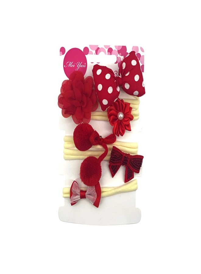 SYGA 6 Piece Baby Headband Set, Stretchable Handmade Fabric Bow Headdress, Thin Elastic Hair Bands for Newborn Infant Toddlers Kids-0-3 Years(Red and Polka Dot) - Image 1