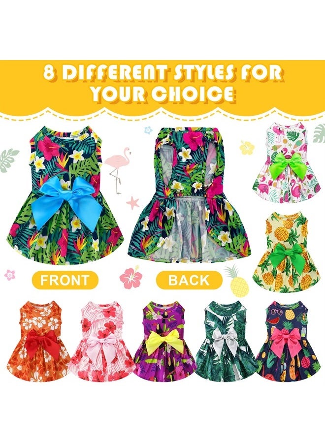 LEIFIDE - 8 Pcs Summer Themed Hawaii Dog Dresses Holiday Dog Dress Flamingo Fruit Floral Pattern Pet Skirts Hawaii Puppy Princess Dresses Outfits Bowknot Puppy Dresses for Girl Dogs Cats Beach (XS) - Image 1