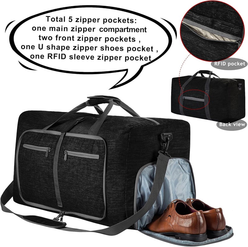 Vomgomfom Travel Duffle Bag for Men, 65L Foldable Travel Duffel Bag with Shoes Compartment Overnight Bag for Men Women Waterproof & Tear Resistant - Image 3