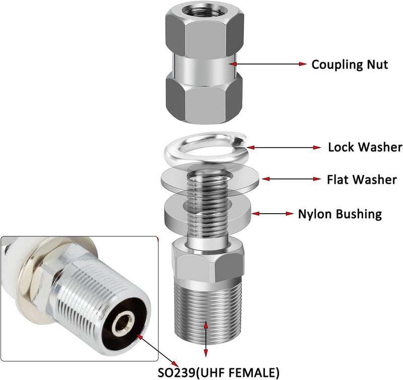 HYS Universal CB Antenna Mount W/ SO239 Stud, Antenna Mast Pole Mount Kits Heavy Duty 2pcs U-Bolt Clamp Bracket, L-Bracket with 10mm(APPR. 0.39inchs) Hole Multiple sizes - Image 2