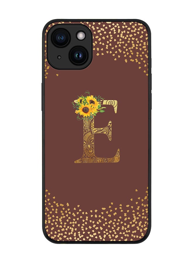 Stylizedd Cover for iPhone 15 Case Rugged Black Slim fit Flexible Protective Phone CasesCustom Monogram Initial Letter Floral Pattern Alphabet - E (Brown) - Image 1