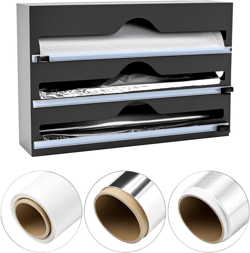 QWORK® 3-in-1 Kitchen Cling Film Foil Dispenser and Cutter, Wall-Mounted Kitchen Wrap Oraganizer 13" Wide - Image 2