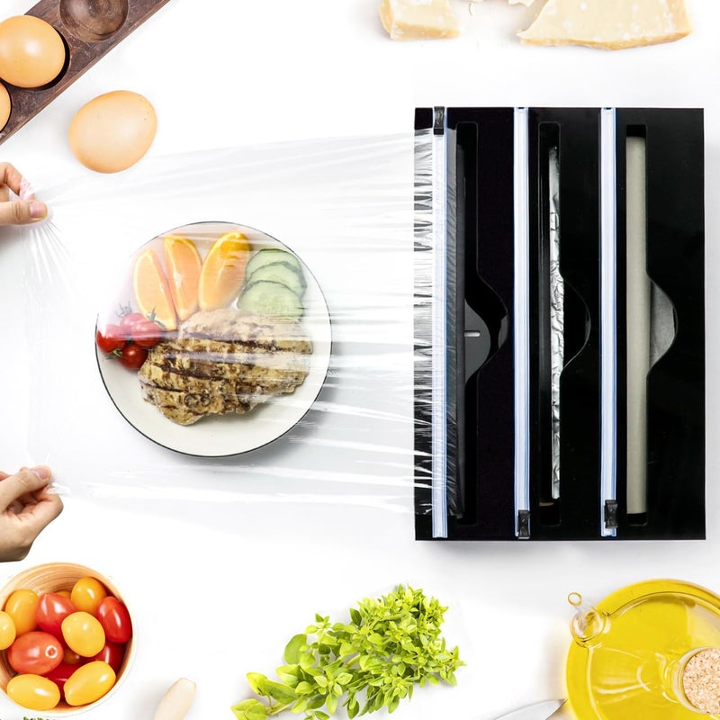 QWORK® 3-in-1 Kitchen Cling Film Foil Dispenser and Cutter, Wall-Mounted Kitchen Wrap Oraganizer 13" Wide - Image 5
