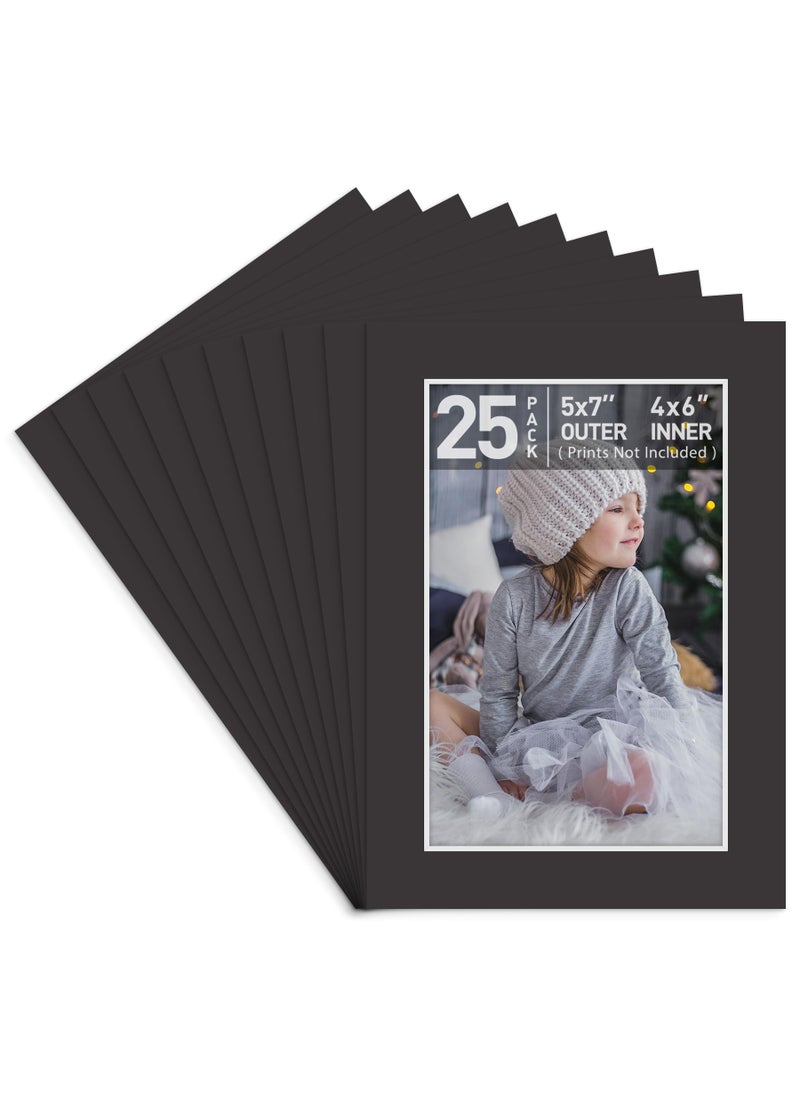 Golden State Art Golden State Art Pack of 25 AcidFree Black PreCut 5x7 Picture Mat for 4x6 Photo with White Core Bevel Cut Frame Mattes 