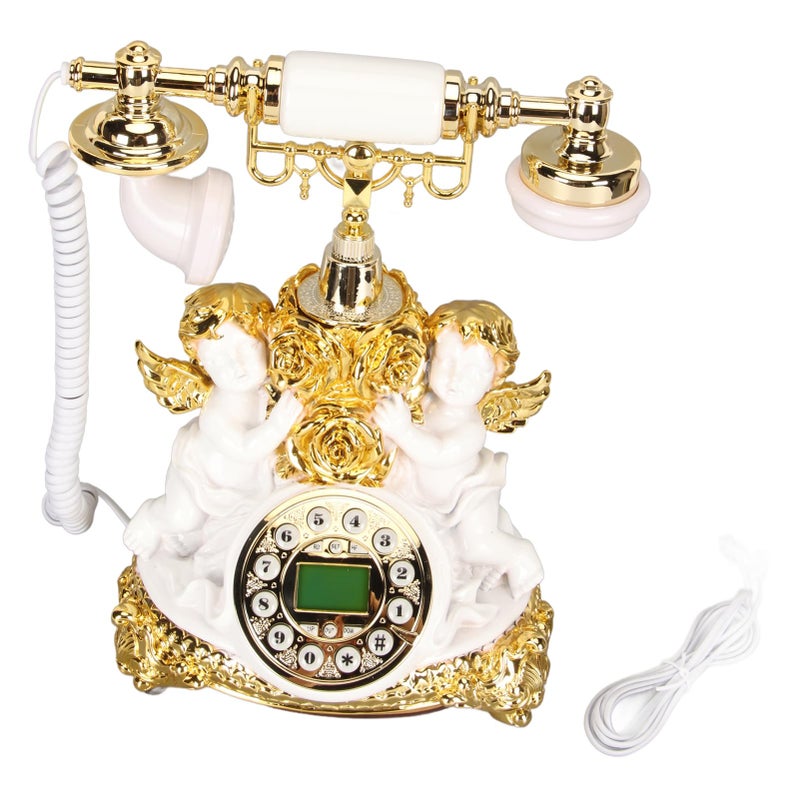 Retro Landline Phone With LCD Display Antique Vintage Telephone For Home Office Gold - Image 2