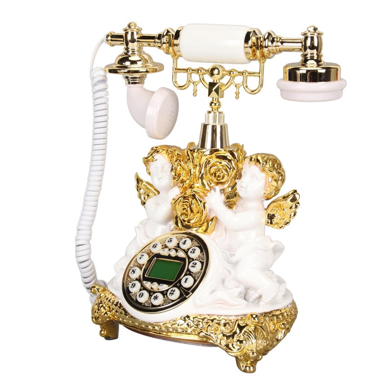 Retro Landline Phone With LCD Display Antique Vintage Telephone For Home Office Gold - Image 4