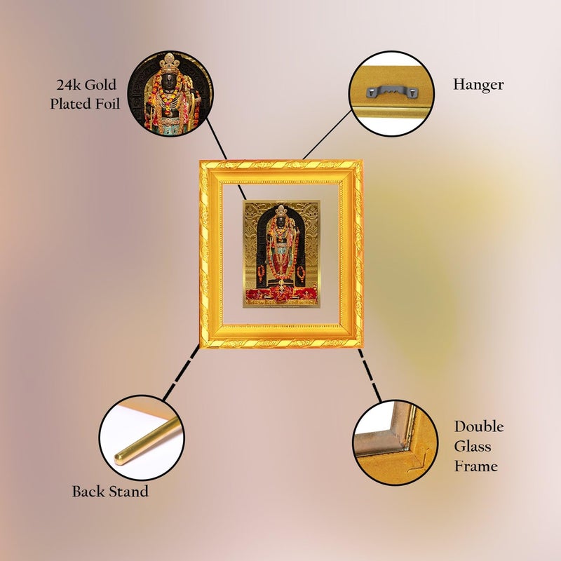 DIVINITI 24K Gold Plated Ram Lalla Photo Frame For Home Decor Wall Decor Table Top Puja Room DG Frame 103 Size 1 with 24K Gold Plated Foil Ram Mandir For Puja Gift 13 X 15 CM - Image 3