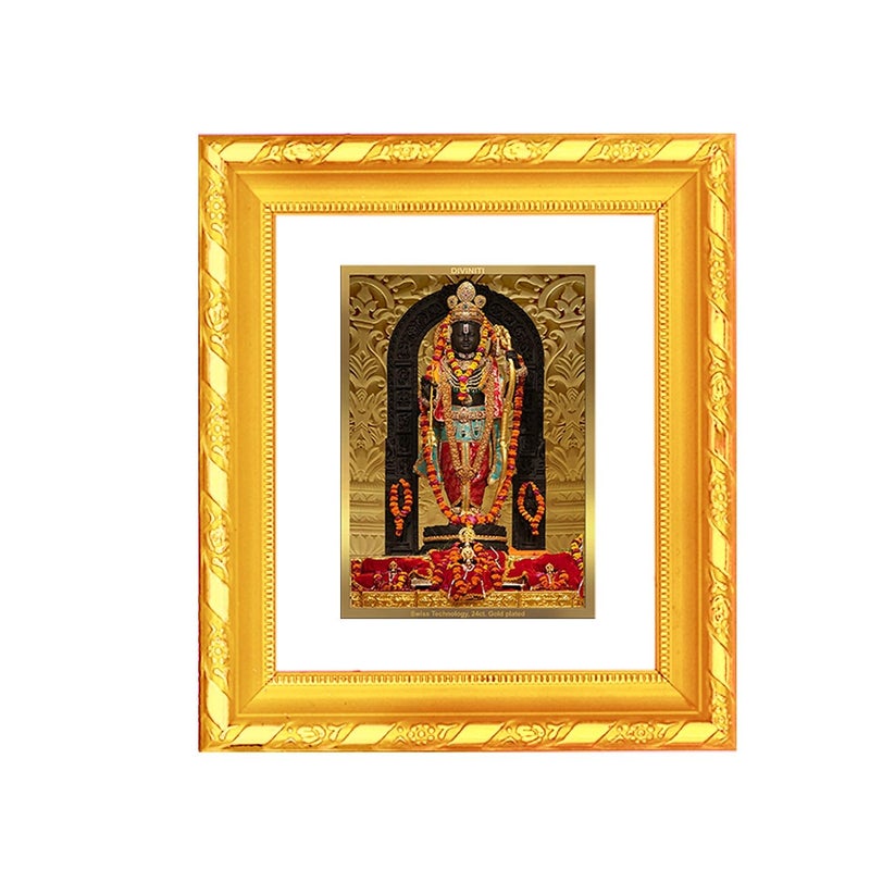 DIVINITI 24K Gold Plated Ram Lalla Photo Frame For Home Decor Wall Decor Table Top Puja Room DG Frame 103 Size 1 with 24K Gold Plated Foil Ram Mandir For Puja Gift 13 X 15 CM - Image 1