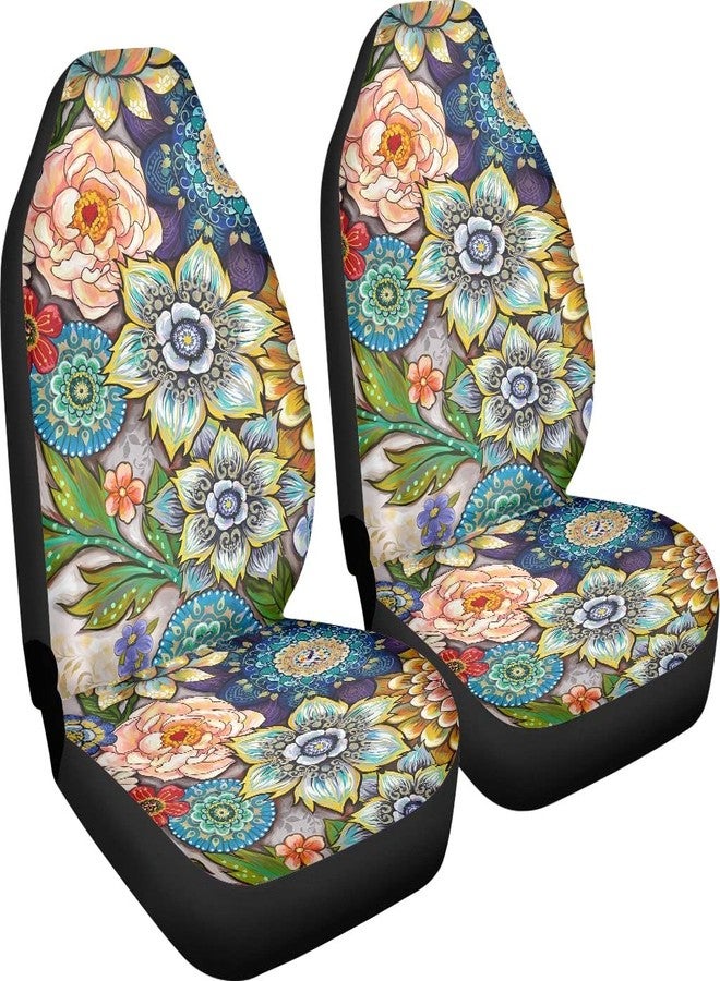 TOADDMOS Bright Blossoms Colorful Boho Floral Print Car Seat Covers for Women,Universal Auto Front Seats Protector Fits for Car,SUV Sedan,Truck - Image 3