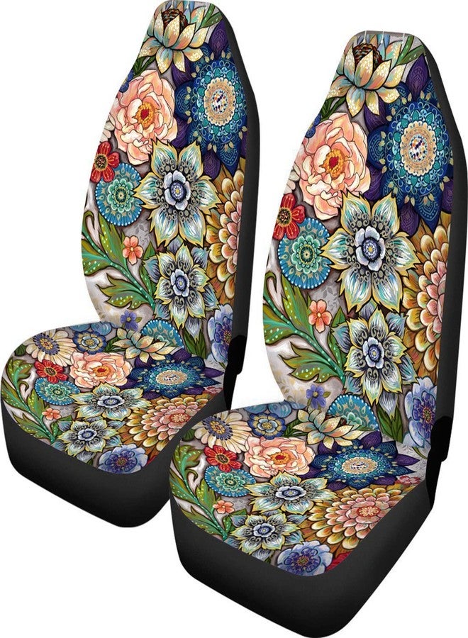 TOADDMOS Bright Blossoms Colorful Boho Floral Print Car Seat Covers for Women,Universal Auto Front Seats Protector Fits for Car,SUV Sedan,Truck - Image 1