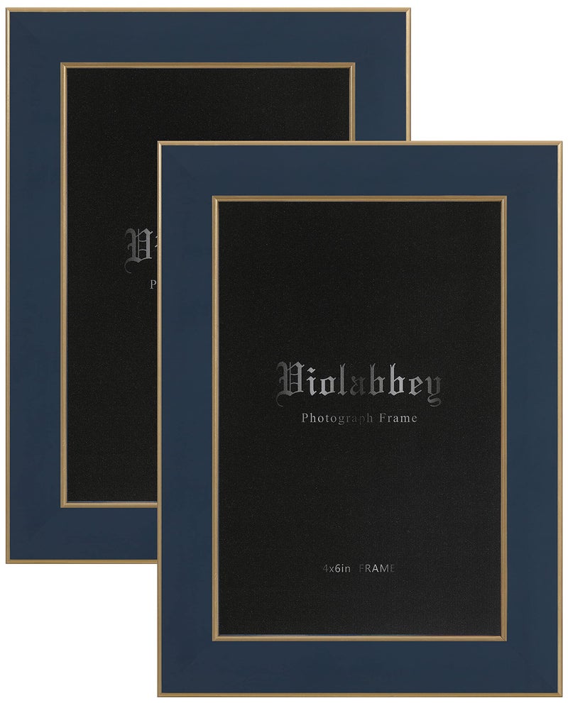 VIOLABBEY 4x6 Picture Frames Navy Blue Set of 2 Modern Style 4 by 6 Photo Frame High Definition Tempered Real Glass Wall or Tabletop Display