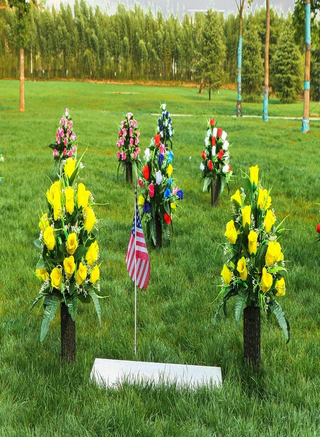 LVXINLI 2 Sets Artificial Cemetery Flowers,Outdoor Grave Decorations Roses,Beautiful Arrangements Bouquet with Cemetery Vase,Lasting and Non-Bleed Colors (Yellow) - Image 2