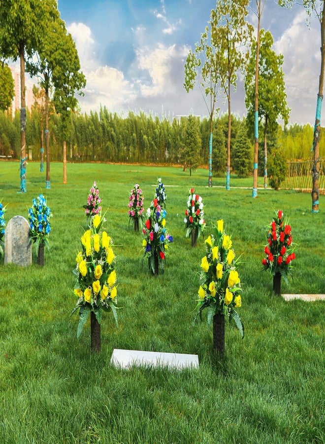 LVXINLI 2 Sets Artificial Cemetery Flowers,Outdoor Grave Decorations Roses,Beautiful Arrangements Bouquet with Cemetery Vase,Lasting and Non-Bleed Colors (Yellow) - Image 4