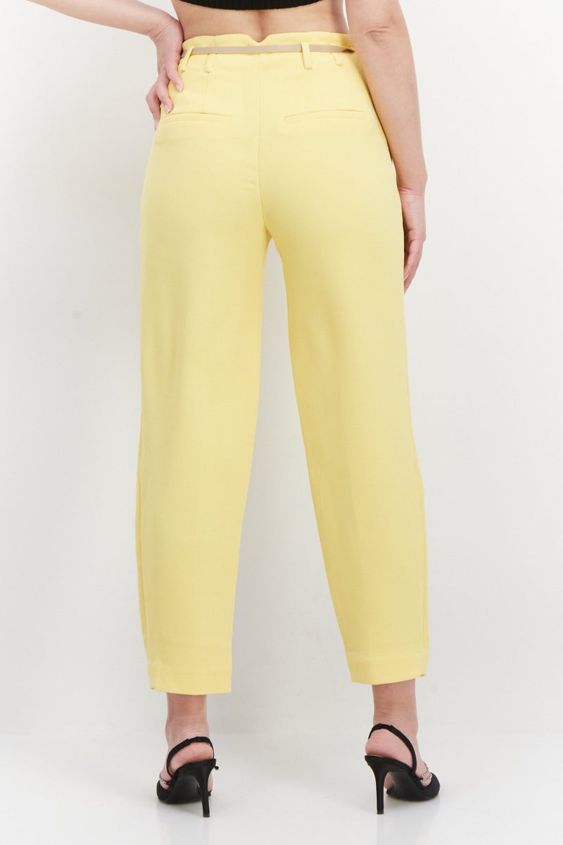 ONLY Women Slim Fit Straight Belted Pants, Cream Gold  - Image 2