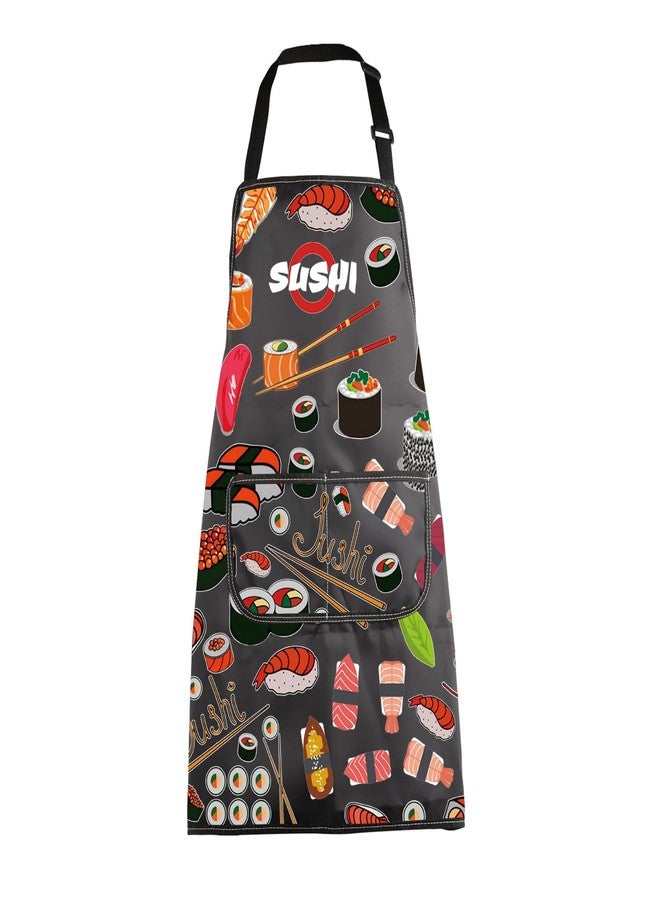 MBMSO Sushi Apron with Pockets - Standard, Waterproof Composite Fabric, Unisex, Sushi Print, Adult, Kitchen Aprons, Womens, 28.35 Inches - Image 1