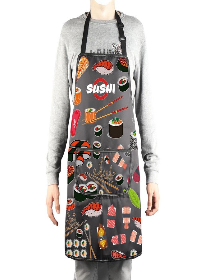 MBMSO Sushi Apron with Pockets - Standard, Waterproof Composite Fabric, Unisex, Sushi Print, Adult, Kitchen Aprons, Womens, 28.35 Inches - Image 4