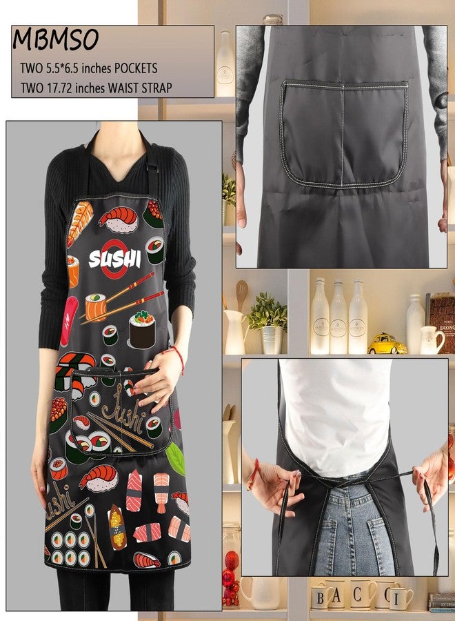 MBMSO Sushi Apron with Pockets - Standard, Waterproof Composite Fabric, Unisex, Sushi Print, Adult, Kitchen Aprons, Womens, 28.35 Inches - Image 3