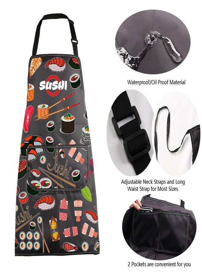 MBMSO Sushi Apron with Pockets - Standard, Waterproof Composite Fabric, Unisex, Sushi Print, Adult, Kitchen Aprons, Womens, 28.35 Inches - Image 5
