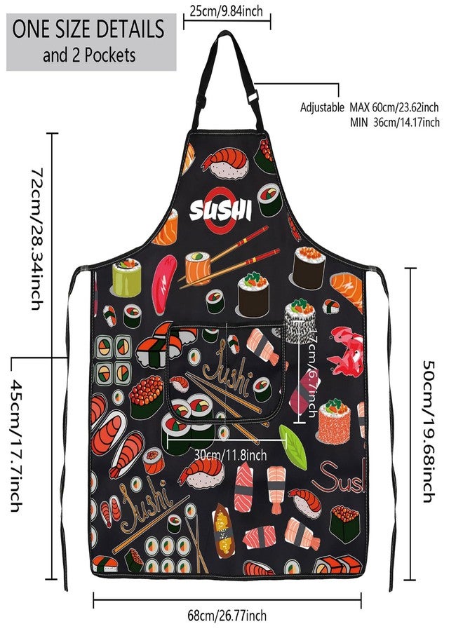 MBMSO Sushi Apron with Pockets - Standard, Waterproof Composite Fabric, Unisex, Sushi Print, Adult, Kitchen Aprons, Womens, 28.35 Inches - Image 2